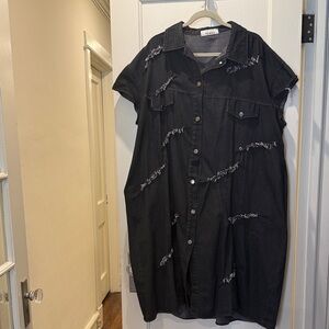 Distressed Denim Midi Dress